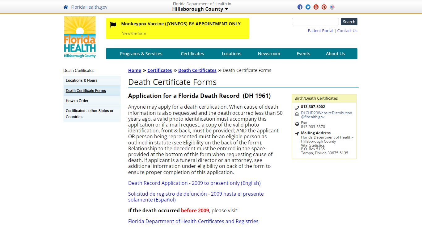 Death Certificate Forms - Florida Department of Health